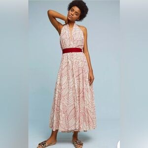 Anthropologie Lilka cream and red embroidered wrap dress. Size M/L